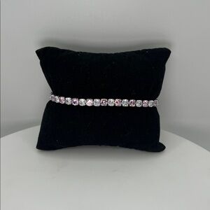 127. White Gold Plated Pink and Crystal Bracelet 6 1/2”